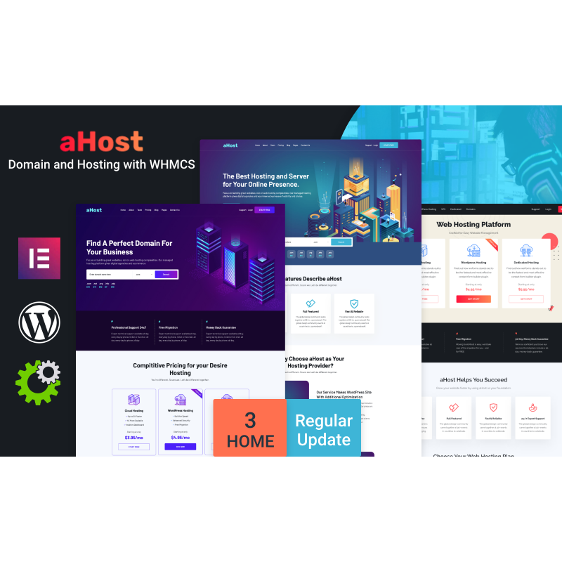 aHost - Domain and Hosting theme with WHMCS Support WordPress Theme