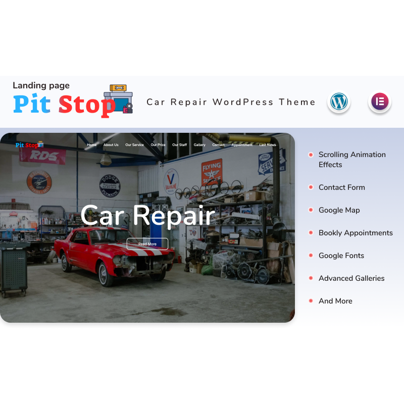 Pit Stop - Car Repair Landing page WordPress Theme