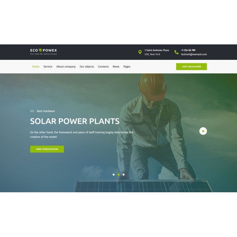 Ecopowex - solar panels and renewable energy plant WordPress Theme