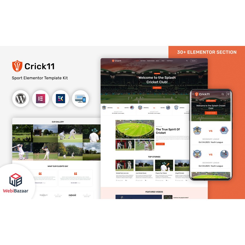 Crick11 - Sports Clubs & Events WordPress Elementor Theme