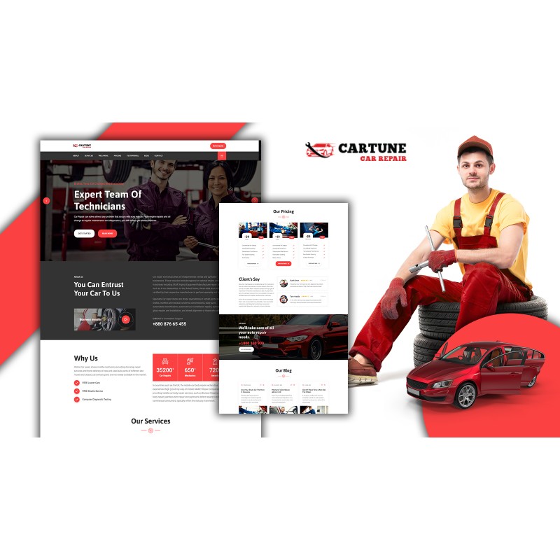 Powar-Cartune Car Repair Services Landing Page WordPress Theme