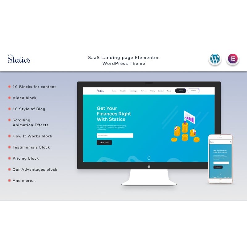Statics - Finances Landing page with Blog Elementor WordPress Theme
