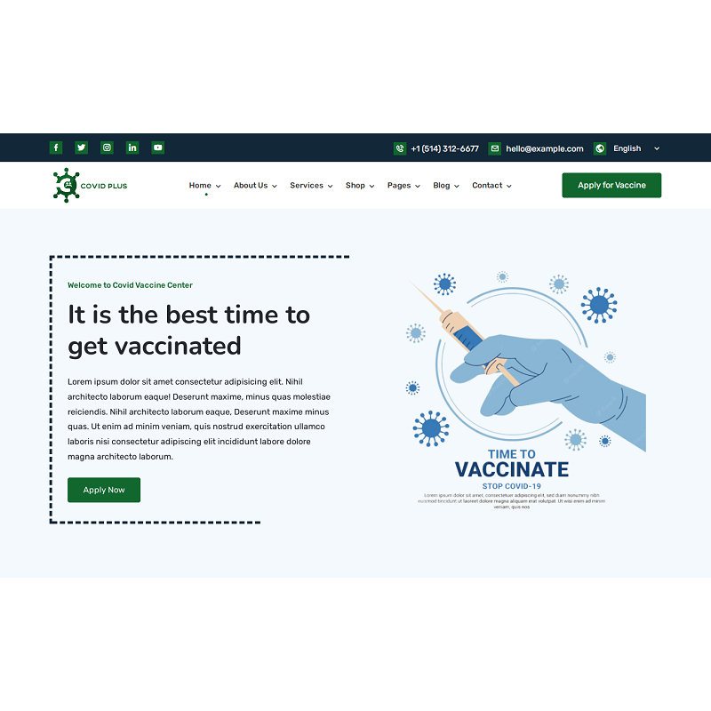 Covid Plus - Coronavirus, Hospital, Diagnostic, Clinic, Lab and Medical Store WordPress Theme