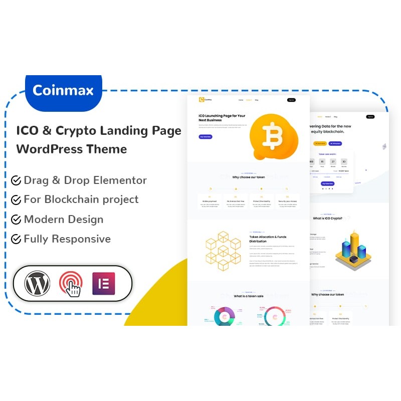 Coinmax - ICO & Crypto Landing Page Free WordPress Theme