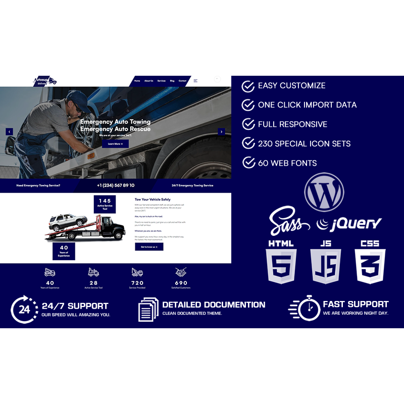 Autosup - Emergency Auto Towing & Roadside Assistance WordPress Theme