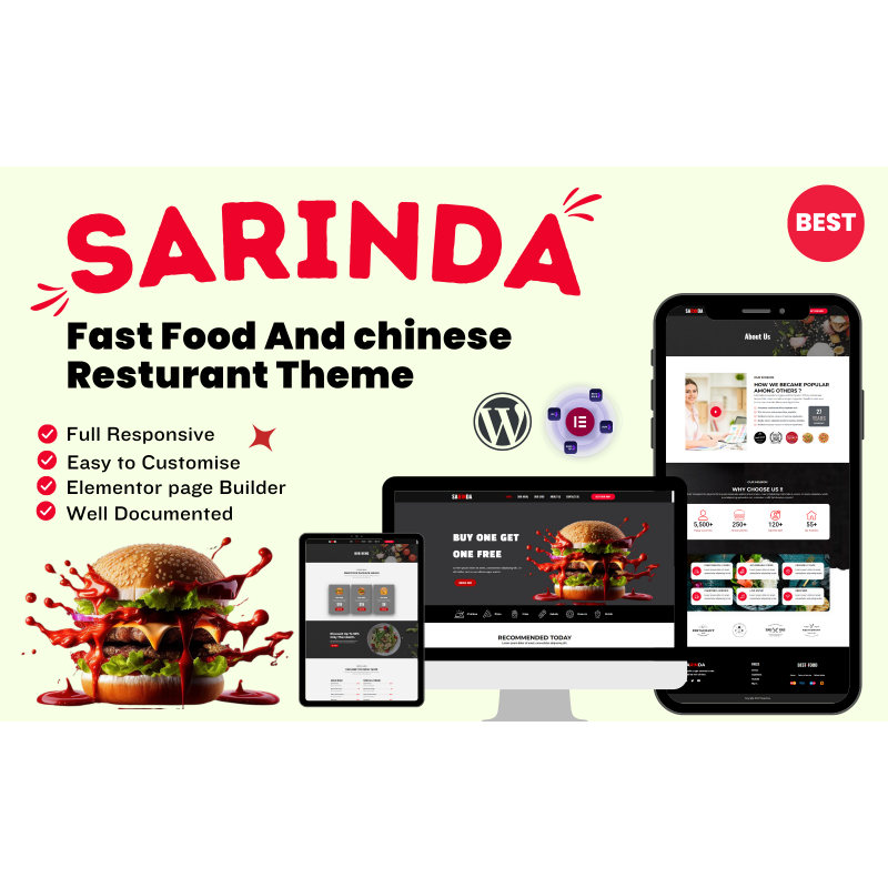 Sarinda Fast Food And Chinese Restaurant Fully Responsive WordPress Theme