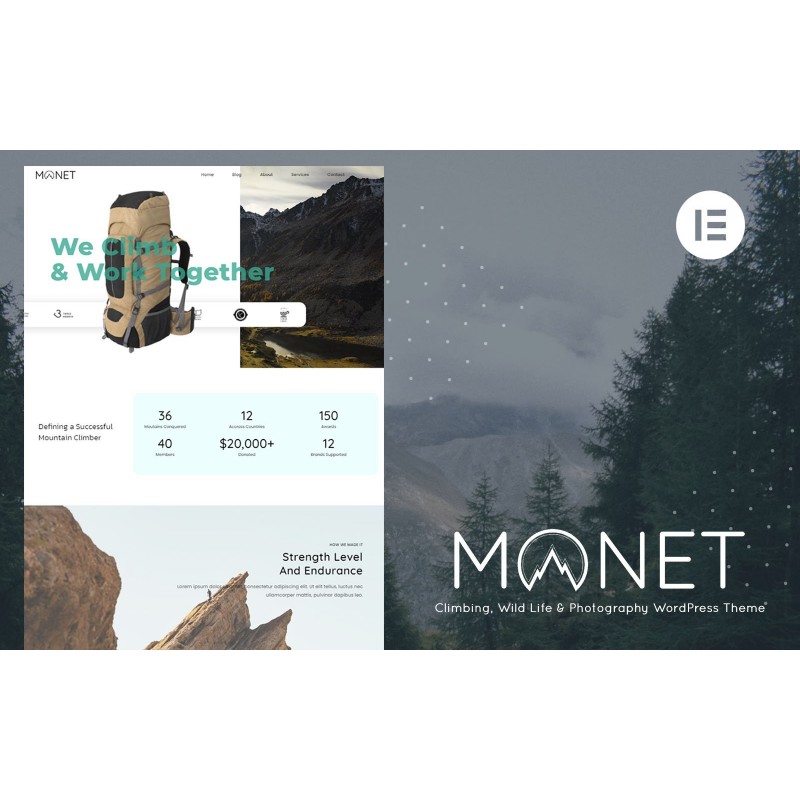 Monet - Climbing, Wild Life & Photography WordPress Theme
