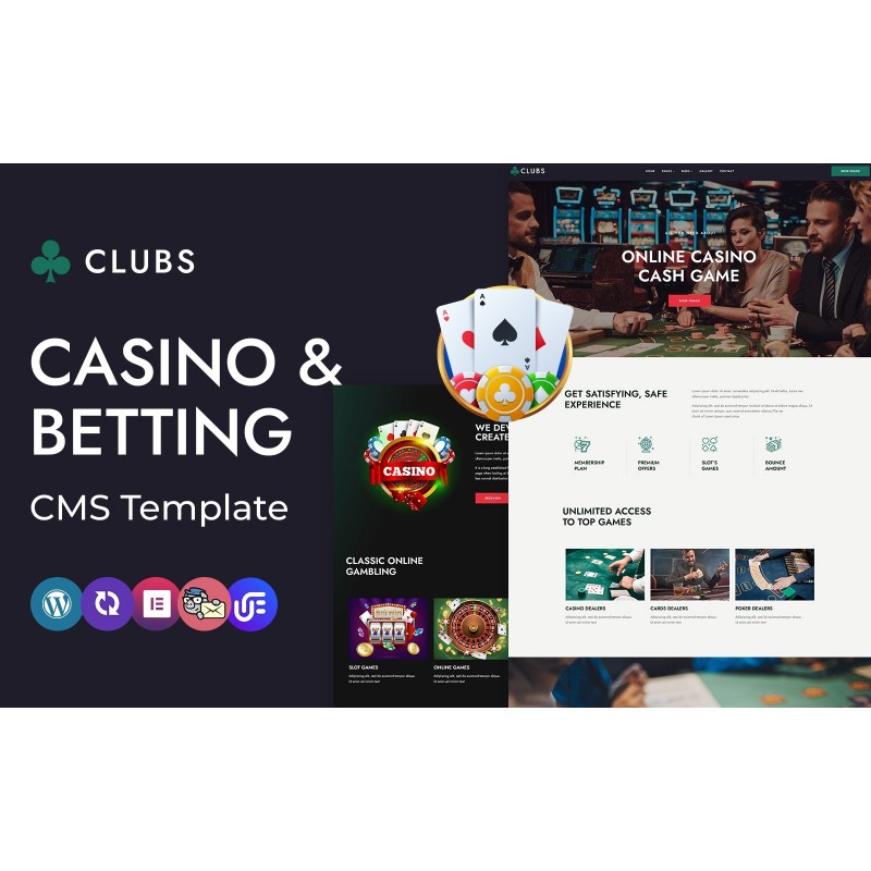 Clubs - Online Casino, Games and Betting WordPress Elementor CMS Theme