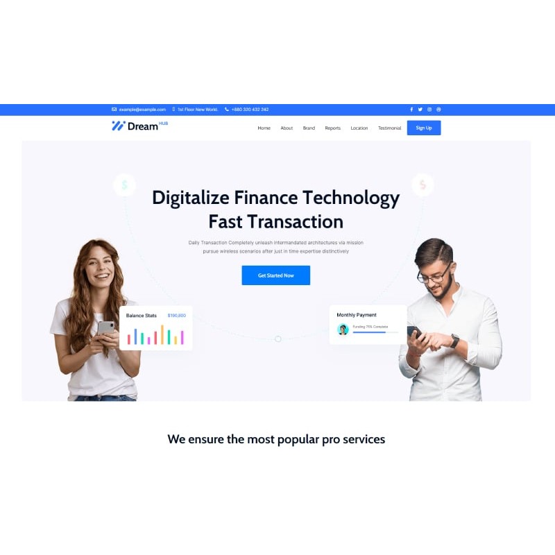 DreamHub - Fintech Landing WordPress Theme