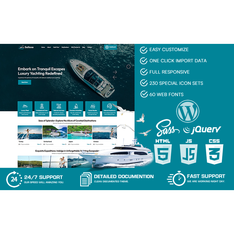 Sailuxe - Yacht Rental & Yacht Tour WordPress Theme