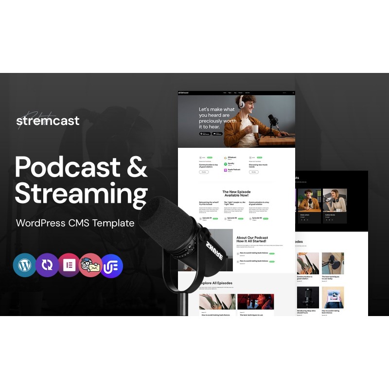 Stremcast - Podcast, FM Radio And Streaming Multipurpose WordPress Elementor Theme
