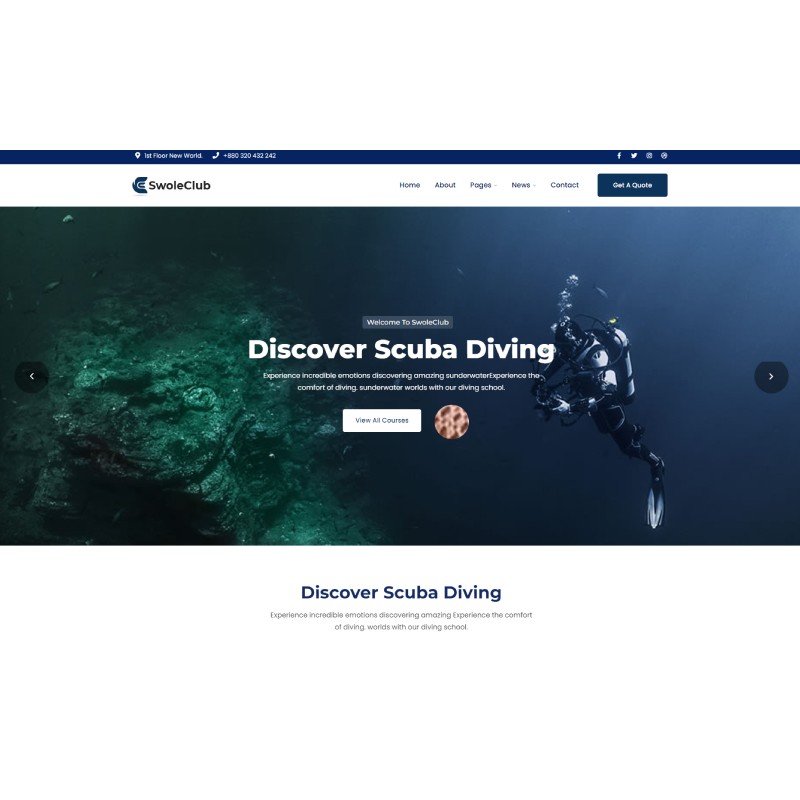 Swole &ndash; Diving club School WordPress Theme