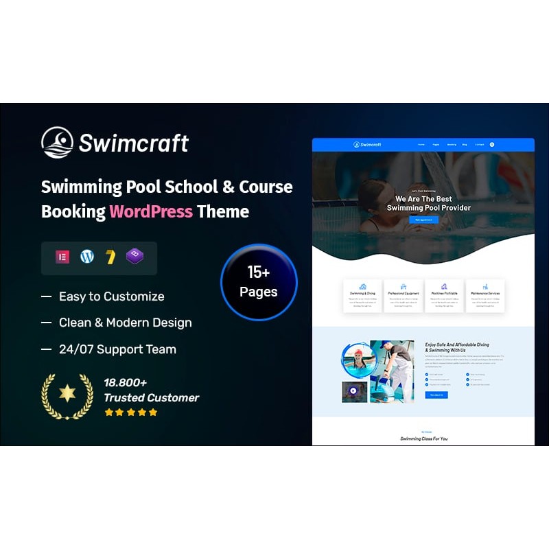 Swimming Pool School & Course Booking WordPress Theme