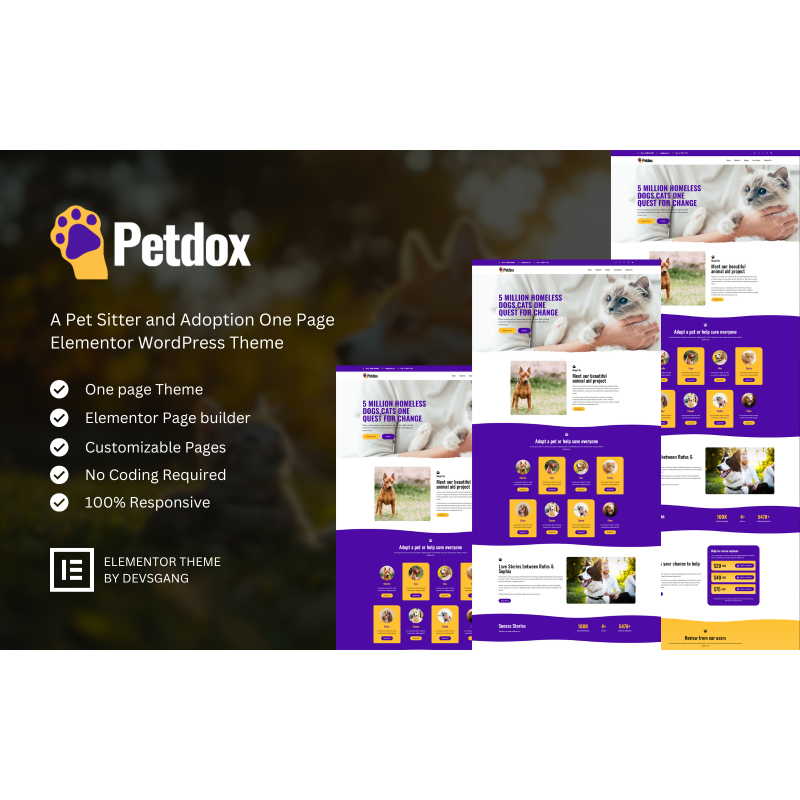 Petdox - Pet Sitter and Adoption Elementor WordPress Theme