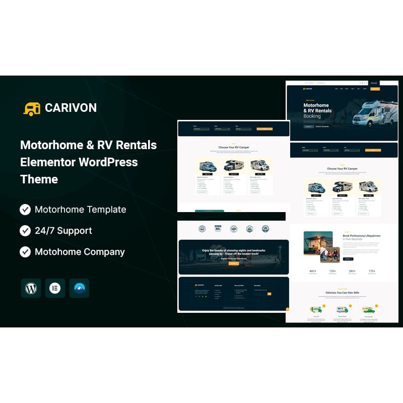 Carivon &ndash; Motorhome & Car RV Rentals Elementor WordPress Theme