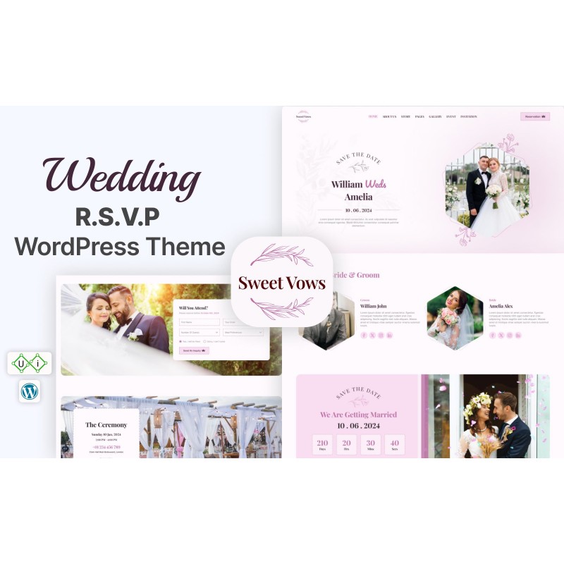Sweet Vows - Digital wedding invitation and event WordPress Theme