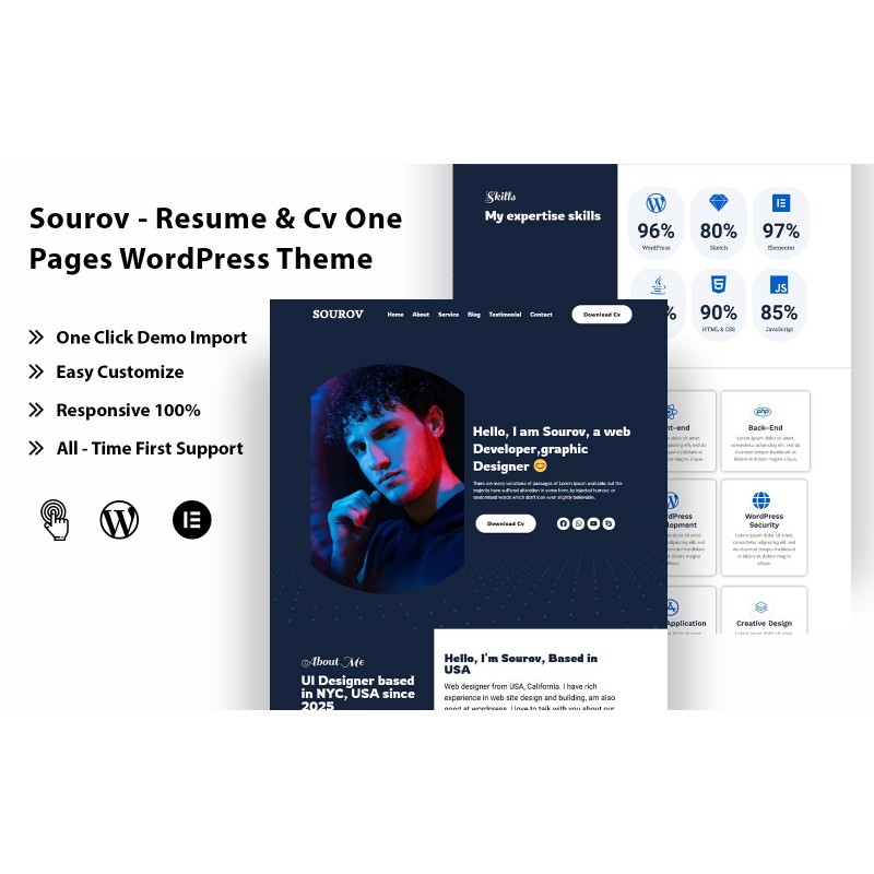 Sourov - Resume & Cv One Pages WordPress Theme