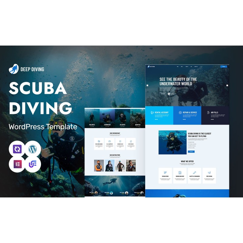Deep Diving - Scuba Diving School And Adventure Tours WordPress Elementor Theme