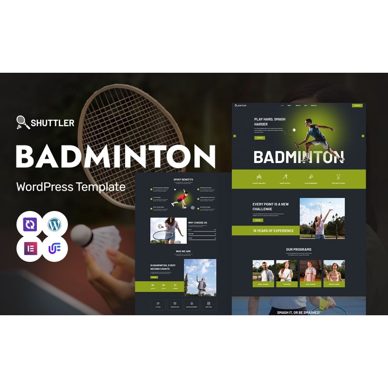 Shuttler - Badminton Club, Badminton Academy And Training WordPress Elementor Theme