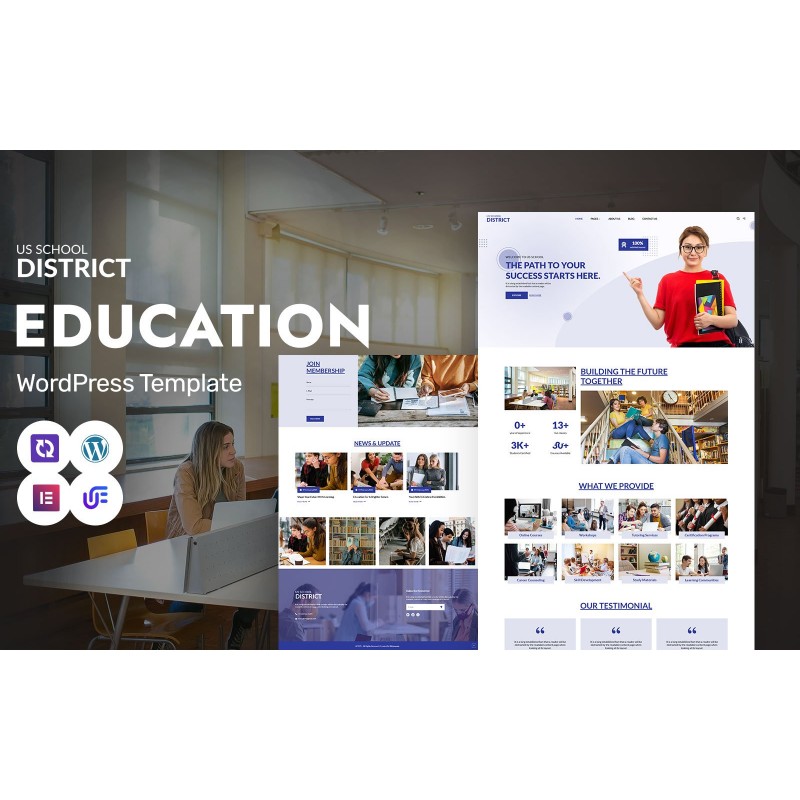 US School - Distance Learning And Education Portal WordPress Elementor Theme