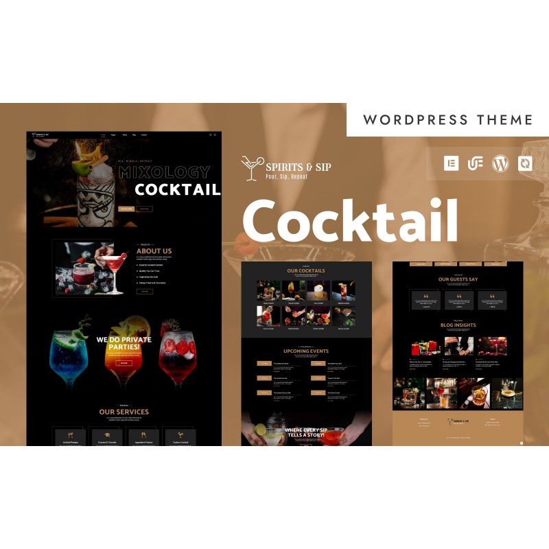 Spirits & Sip - Cocktail Lounge & Bartender WordPress Elementor Theme