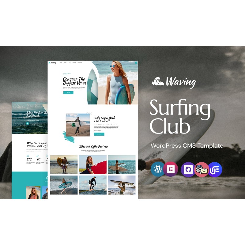 Waving - Surfing Board An Adventure WordPress Elementor Theme