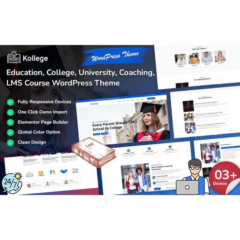 Kollege - Education, College, University, Coaching, School, LMS, and Online Course WordPress Theme