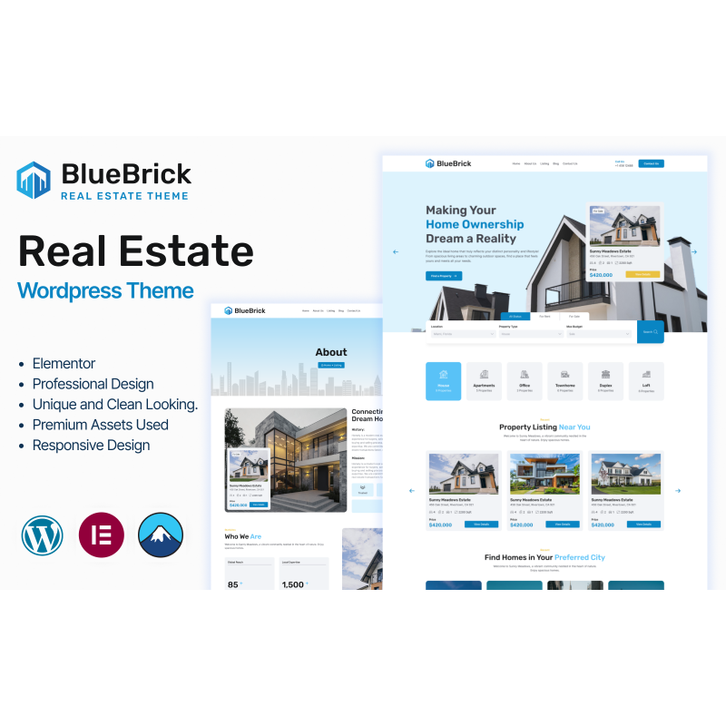 Bluebrick - Real Estate & Property Agent WordPress Theme