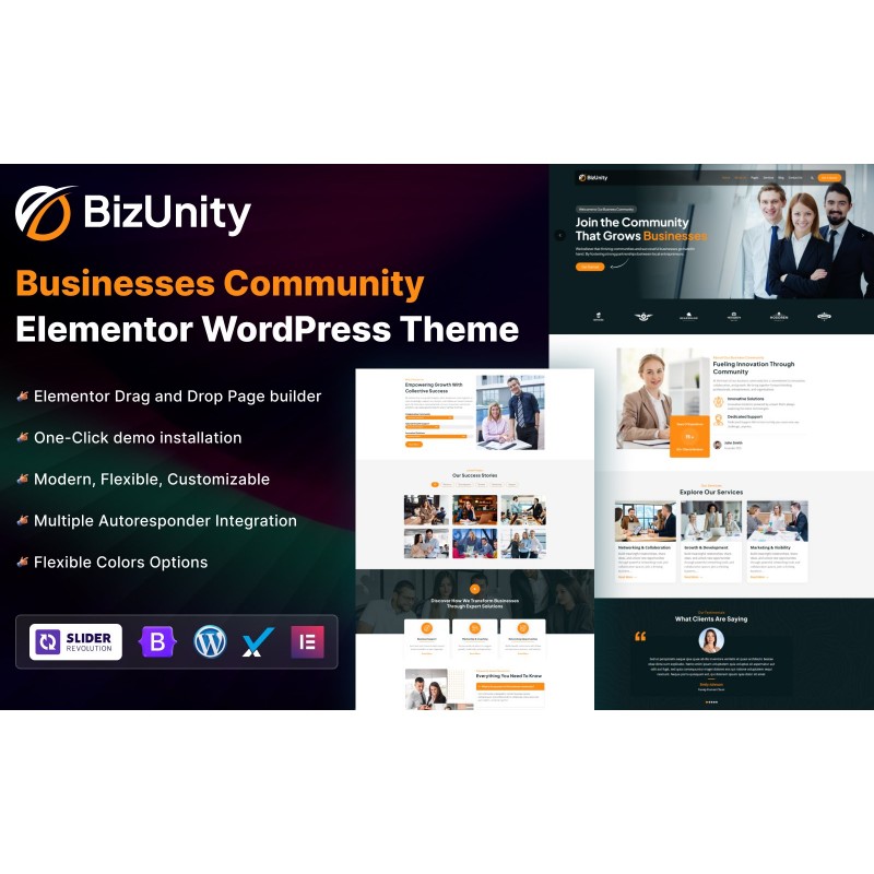 BizUnity - Businesses Community Elementor WordPress Theme