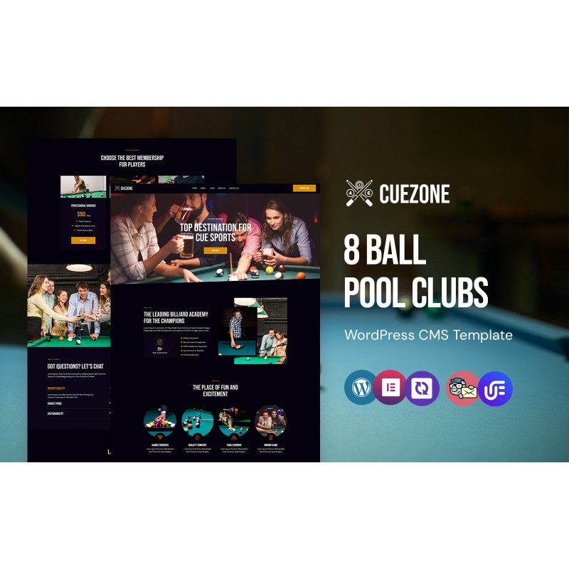 CueZone - 8 Ball Pool Clubs WordPress Elementor Theme