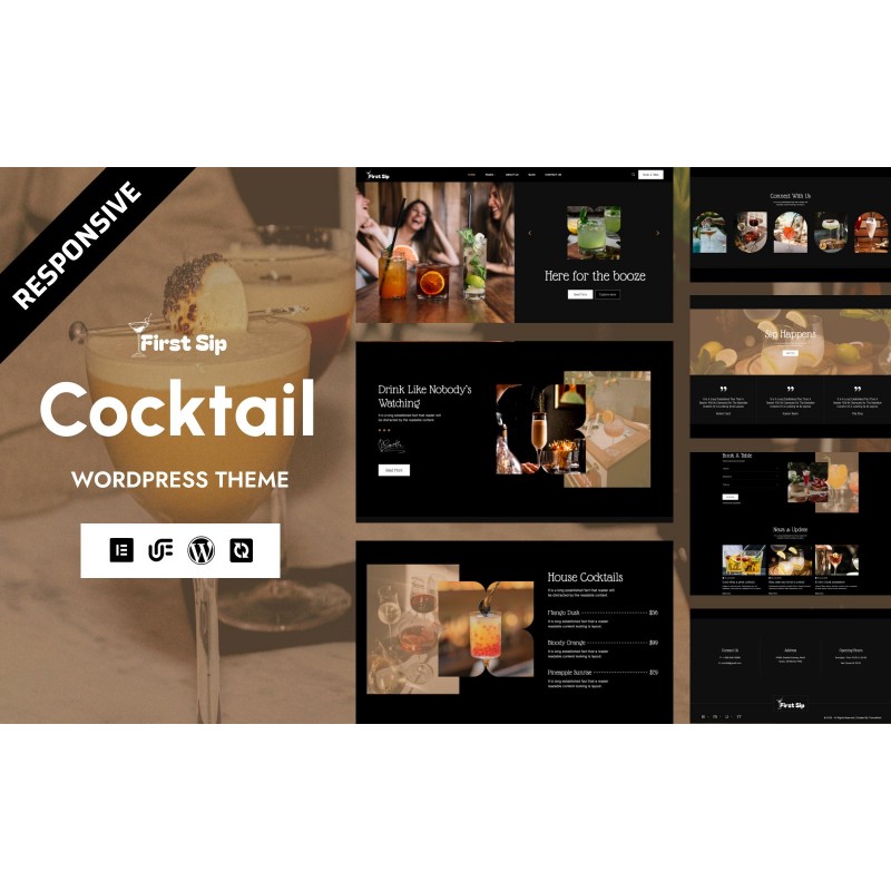 First Sip - Modern Cocktail Bar & Nightlife WordPress Elementor Theme