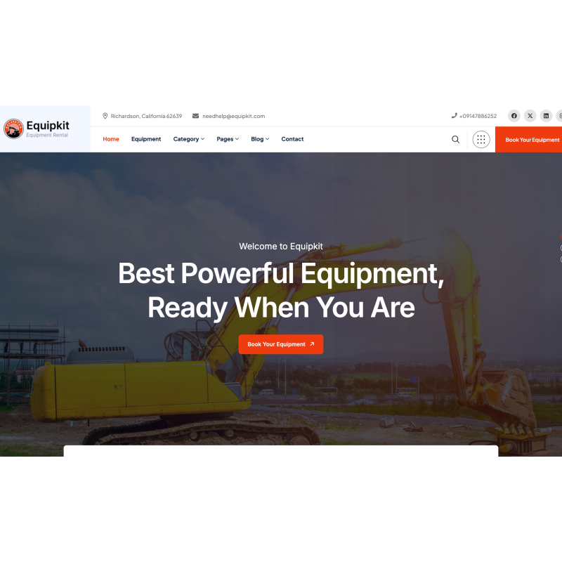 Equipkit &ndash; Construction Equipment Rental & Machinery Services WordPress Theme