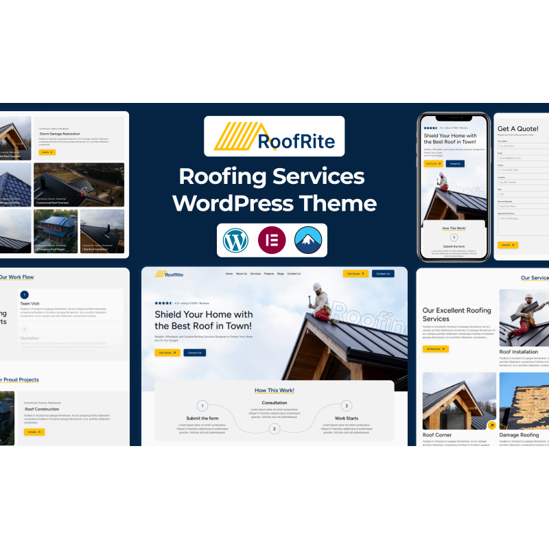 RoofRite &ndash; Roofing & construction Services Modern, Elementor WordPress Theme