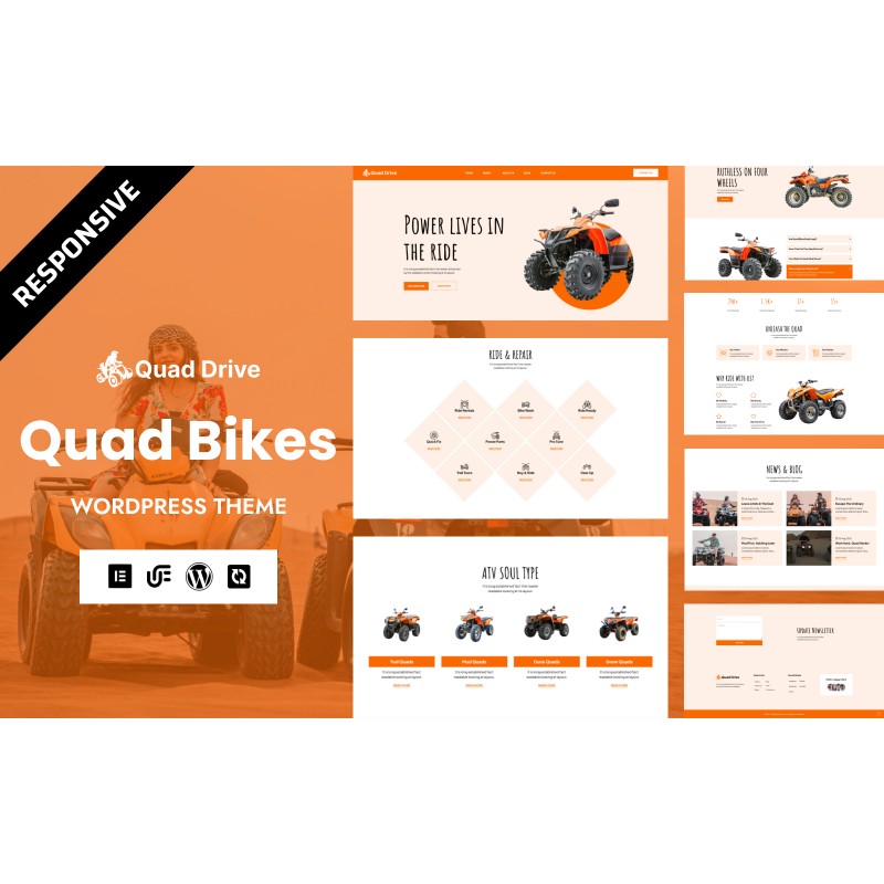 Quad Drive - Car, Bike, Taxi, Vehicle, Ride Share Rental and Booking WordPress Elementor Theme