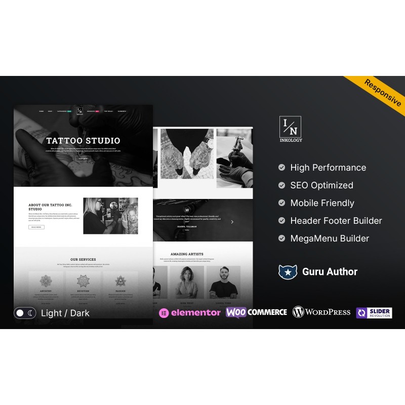Inkology - Tattoo Studio And Body Art WordPress Elementor Responsive Multipurpose Theme