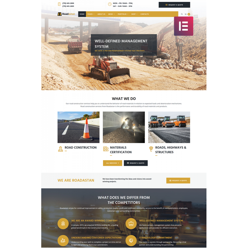 Roadastan - Road Construction WordPress Elementor Theme