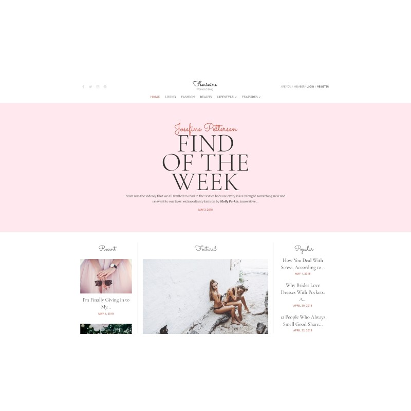 Feminine - Woman Blog WordPress Elementor Theme