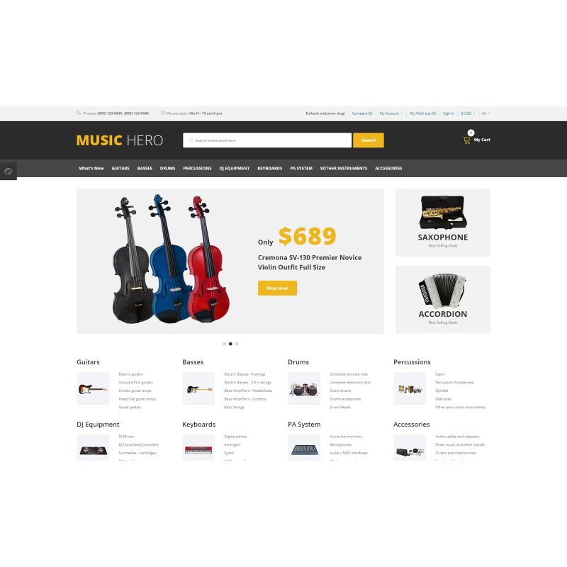 Music Hero - Fancy Music Instruments Online Shop Shop Template