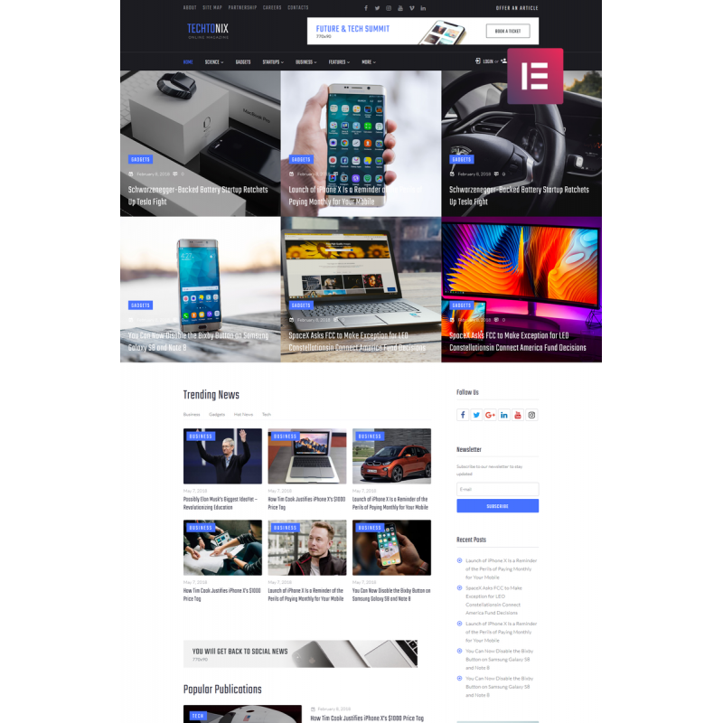 Techtonix - Tech Blog WordPress Elementor Theme