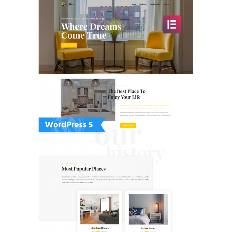 Dwellom - Hotel Clean WordPress Elementor Theme